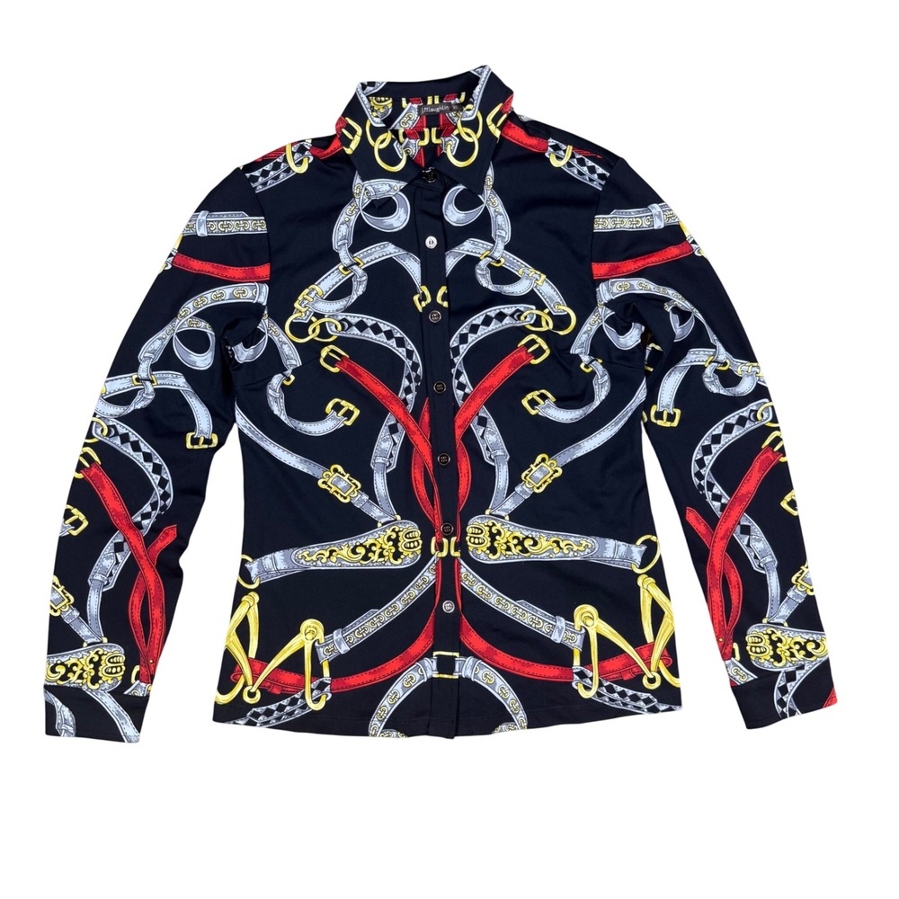 J.McLaughlin Button Up Equestrian Catalina Cloth Women XS Black Black, Red, Gold